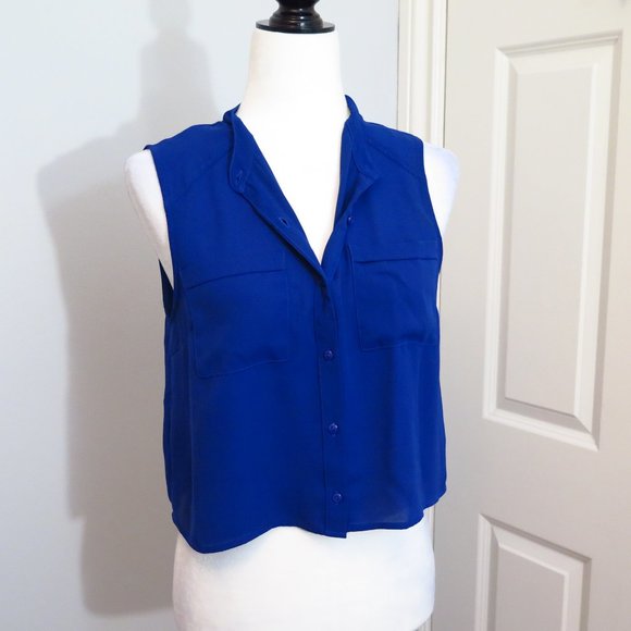 Forever 21 Cropped button-up Chiffon Blue Top - Picture 1 of 10